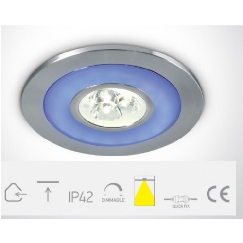 10103A/D/BL, Aluminium LED 3x1w Daylight + Ring LED Blue 350mA IP42