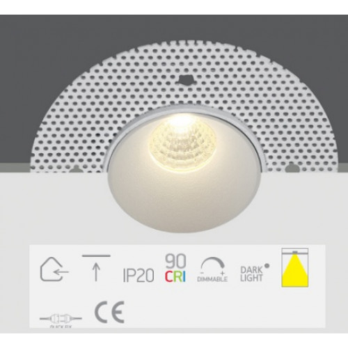 10103TR/W/W, White COB 3W WW 36deg 350mA Trimless Dark Light