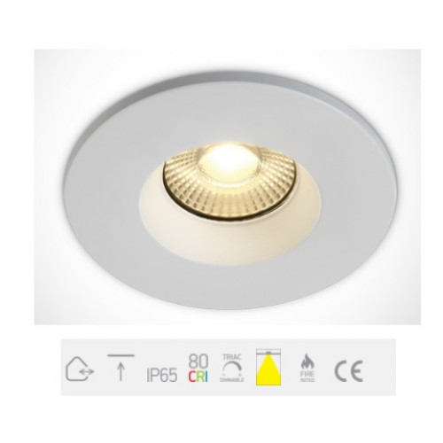 10107DFV/W, White Fire Rated LED 7W 2700K 3000K 4000K 60deg Dimmable