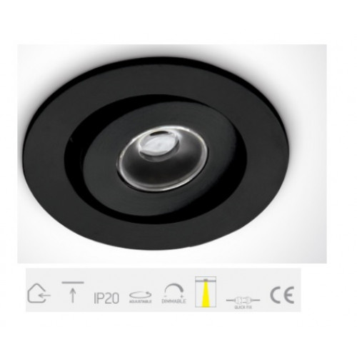 ONE Light, 11101B/D/15, Black LED DL Adjustable Recessed Spot 1w 15d 350mA