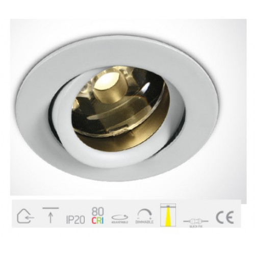 11102DB/W/W, White COB LED 2W WW 700mA 3deg IP20 Dim Adjustable