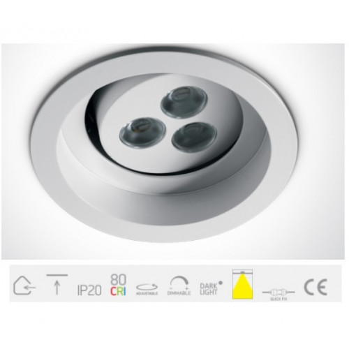 ONE Light, 11103D/W/C, White LED 3w CW Semi-Trimless 350mA