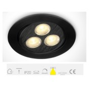 ONE Light, 11103LB/W/35, Black LED Recessed Spot WW 3w 35d 350mA