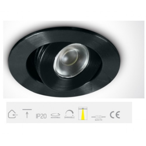 ONE Light, 11103LC/B/D/15, Black LED 3w DL 15d 350/700mA