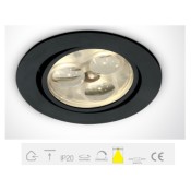 11103N/B/D/35, Black LED DL 3w 35d 350mA Adjustable Recessed Spot