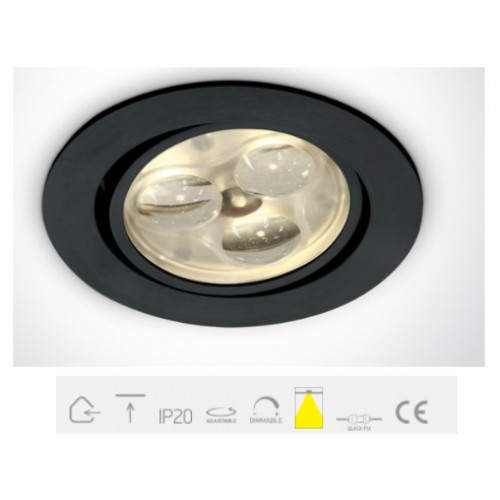 11103N/B/D/35, Black LED DL 3w 35d 350mA Adjustable Recessed Spot