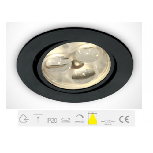 11103N/B/W/35, Black LED WW 3w 35d 350mA Adjustable Recessed Spot