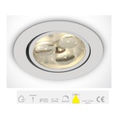 11103N/W/D/35, White LED DL 3w 35d 350mA Adj Recessed Spot IP20