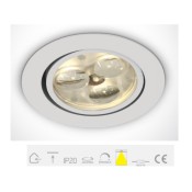 11103N/W/D/35, White LED DL 3w 35d 350mA Adj Recessed Spot IP20