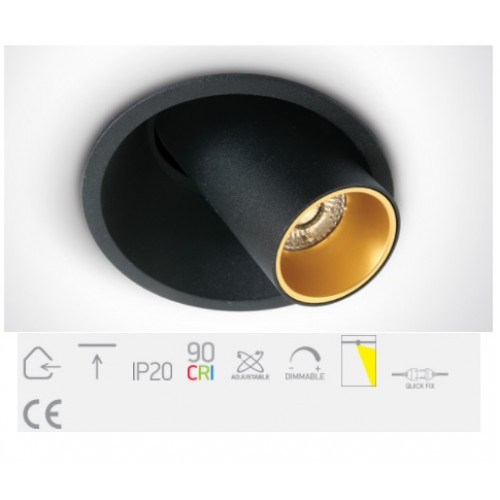 ONE Light, 11107C/B/W, Black COB 7W WW 700mA 36deg Adj Dark Light