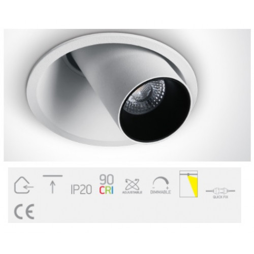 ONE Light, 11107C/W/W, White COB 7W WW 700mA 36deg Adj Dark Light