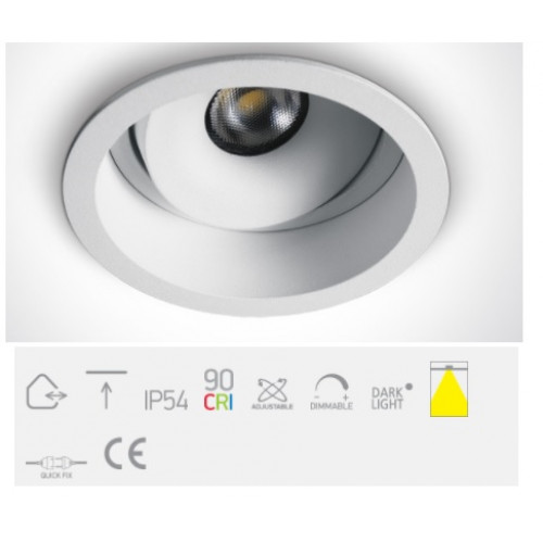 11107D/W/W, White COB LED 7W WW DL 36deg IP54 700mA Adjustable