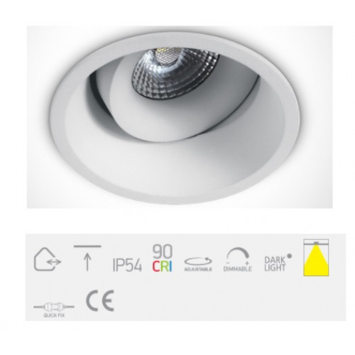 11107WD/W/W, White LED 7W WW 36deg 700mA IP54 DL Adjustable