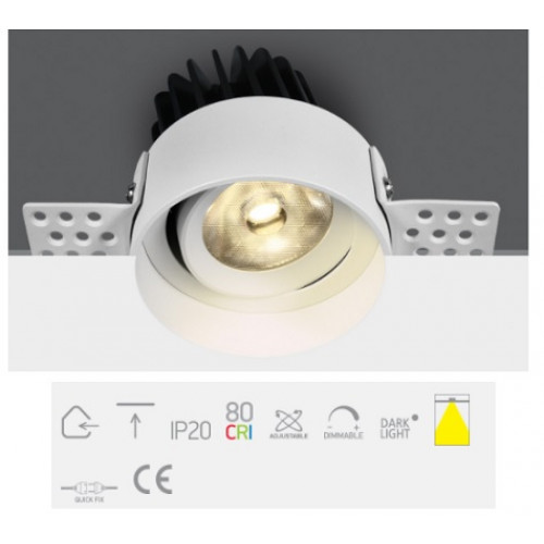 ONE Light, 11112T/W/W, White COB LED 12w WW 700mA 38deg DL Trimless