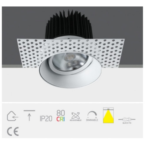 11130BT/W/C, White COB LED 30W CW 700mA 38deg Trimless Adjustable