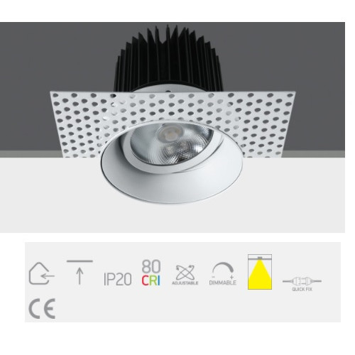 11130BT/W/W, White COB LED 30W WW 700mA 38deg Trimless Adjustable