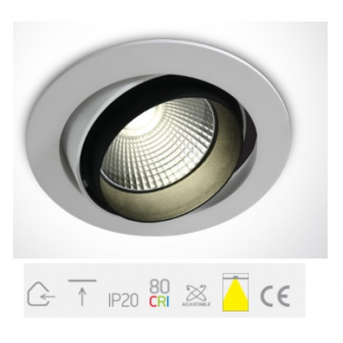 11138/W/C, White COB LED 38w CW 100-240v Recessed Adjustable