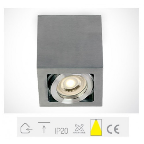 ONE Light, 12105B/AL, Aluminium GU10 35w MR16 Square Ceiling Light