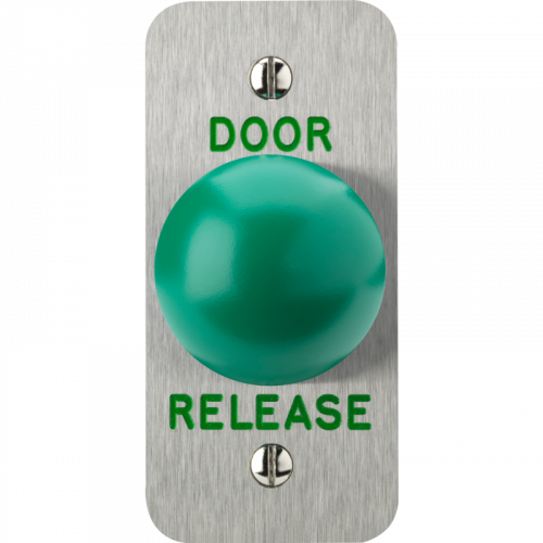 3E0657-1NS-E-DR, HIGH IMPACT PUSH BUTTON Narrow Stile SSS Engraved "Door Release"