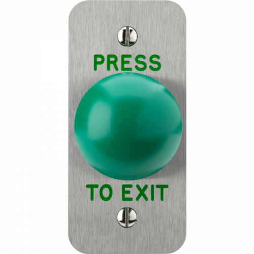 3E0657-1NS-E-PTE, HIGH IMPACT PUSH BUTTON Narrow Stile SSS Engraved "Press to Exit"