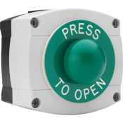 3E0657-GB-PTO, IP66 Surface mount green dome button, grey/black housing, green disc – engraved PTO