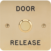 3E0658-4-E-DR, VANDAL RESISTANT 19mm mount 1 Gang 2mm Brass plate Engraved "Door Release"