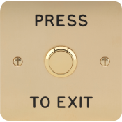 3E0658-4-E-PTE, VANDAL RESISTANT 19mm mount 1 Gang 2mm Brass plate Engraved "Press to Exit"