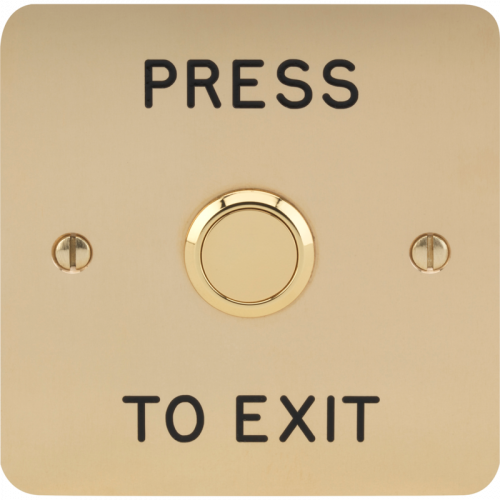 3E0658-4-E-PTE, VANDAL RESISTANT 19mm mount 1 Gang 2mm Brass plate Engraved "Press to Exit"