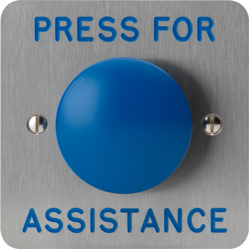 3E0670B-1-E-PFA, HIGH IMPACT LARGE PUSH BUTTON 1 Gang SSS Engraved "Press for Assistance"
