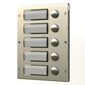 Videx, 8845, 8000 Series 5 Call Buttons with Back Lit Name Plates Module in Stainless Steel or Aluminium Finish