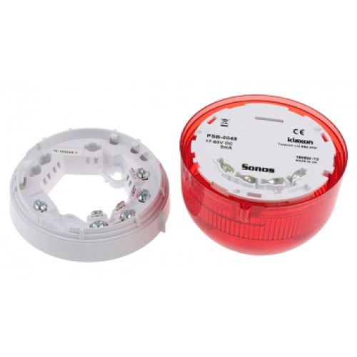 Klaxon, PSB-0048, Sonos LED Beacons Red Lens, White Shallow Base (17-60V)