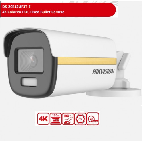 DS-2CE12UF3T-E(3.6mm), 4K ColorVu POC Fixed Bullet Camera, 3.6mm Lens, 24H Color