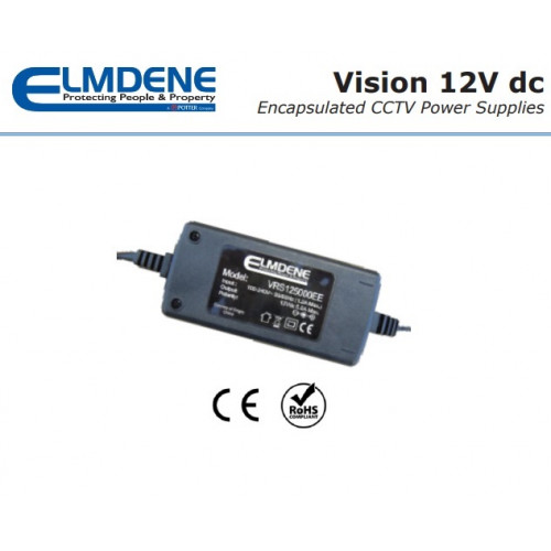 VRS125000EE, 12V d.c. Switch Mode PSU 5Amp. Encapsulated in plastic case. Ideal for CCTV