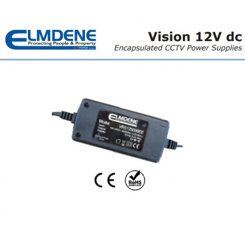 VRS125000EE, 12V d.c. Switch Mode PSU 5Amp. Encapsulated in plastic case. Ideal for CCTV