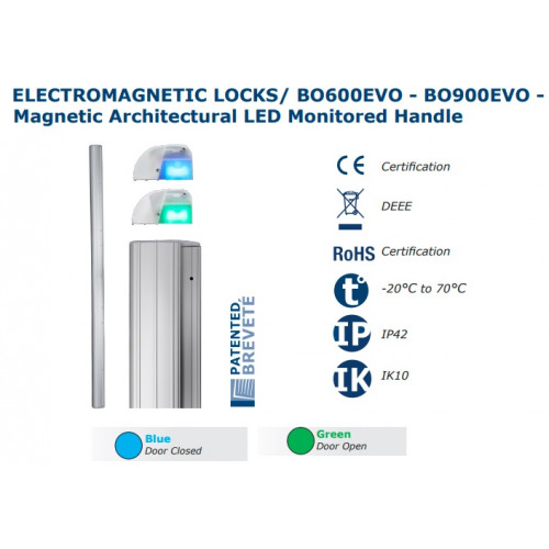 CDV (BO900EVO) Architectural handle, 3x300kg monitored magnets, 2500mm, LED indication