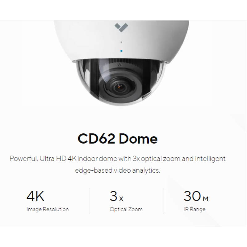 CD6230HW, Verkada CD62 Indoor Dome Camera, 4K, Zoom Lens, 512GB of