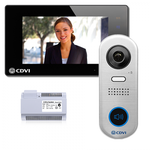 CDV-4791S-DXB, 2EASY 2-Wire 1-way video entry kit, WiFi black monitor and slimline 1-button door station