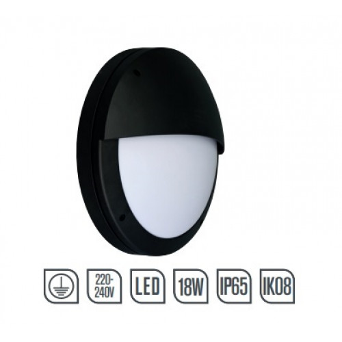 DBRE18EPC, Diecast LED Bulkhead 18w Round Eyelid Black/Opal Em PC