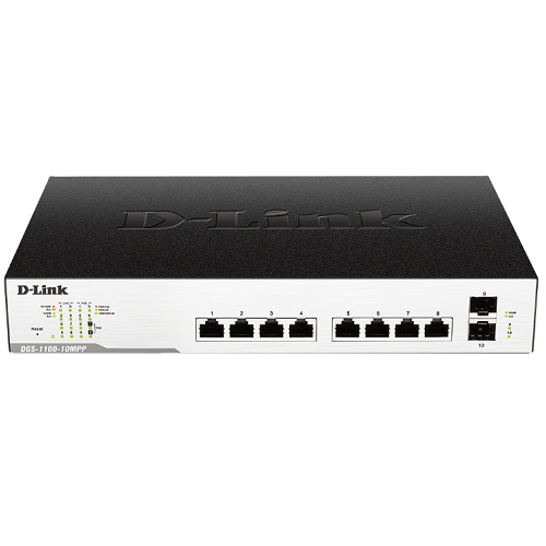 D-Link, DGS-1100-10MPP, 10-Port GB Smart Managed SW 242W PoE Budget