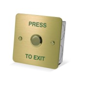 DRB002F-PTE-B, Exit Button - Standard S/Steel - PRESS TO EXIT- BRASS