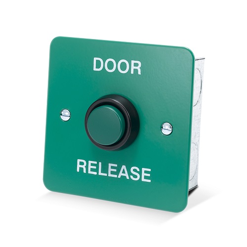 ICS, DRB008F-DR, Green Raised Green Palte Flush Exit Button - Door Release