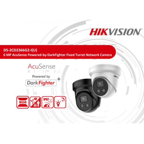 DS-2CD2366G2-IU(C), 6 MP AcuSense Powered-by-DarkFighter Fixed Turret Network Camera