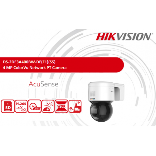 DS-2DE3A400BW-DE(F1)(S5), 4 MP ColorVu Network PT Camera, White Light Distance: up to 30 m