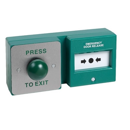 SSP, DU04/KGG300SG, Green Dome Exit Button w/ Triple Pole Break Glass