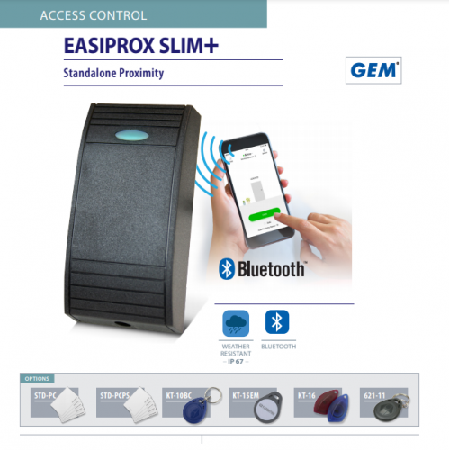 ICS (EASIPROXSLIM+) IP67 STANDALONE PROXIMITY Black, Read range 5cm, Bluetooth, Internal or External Use