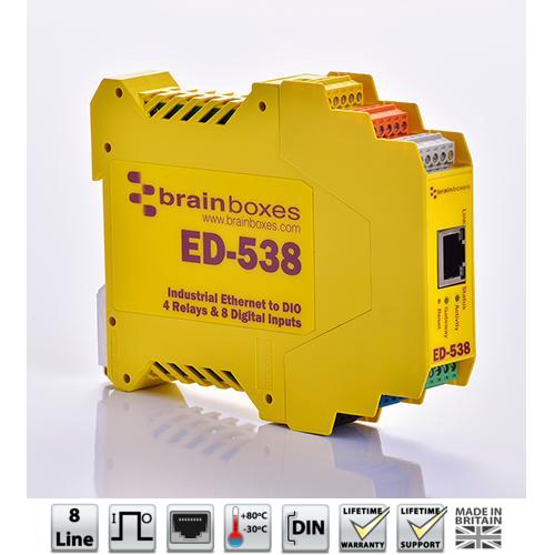 Brainboxes ED-538, Ethernet to 4 Relays and 8 Digital Inputs + RS485 Gateway