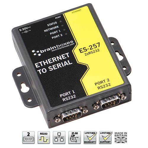 Brainboxes ES-257, 2 Port RS232 Ethernet to Serial Adapter