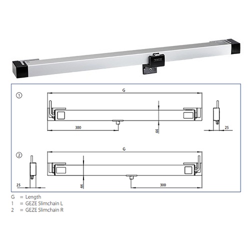 Geze (GZ147030) Slimchain 24v DC/300mm/RH/1.1Amp/EV1 - Silver