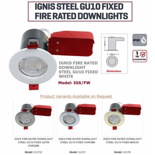 IGS/FW, Ignis Fire Rated Downlight Steel GU10 Fixed White (Other Options available on Request)