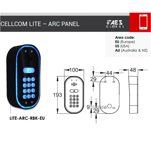 LITE-ARC-RBK-EU, Cellcom Lite 4G European Black Fronted Panel with Keypad